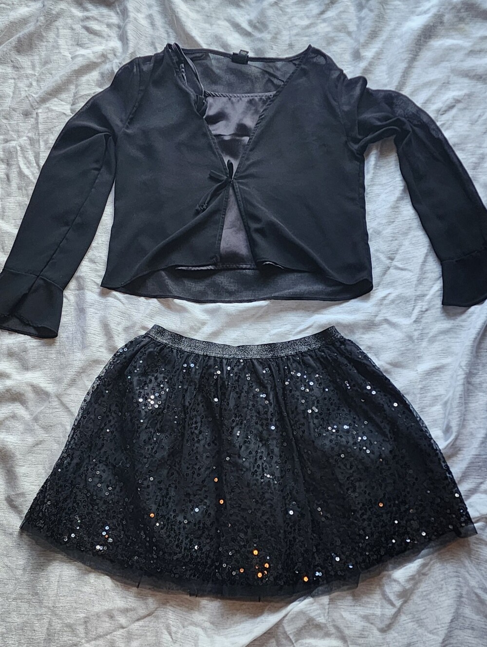 Girls Size 10-12 Art Class Chiffon Blouse, Cat & Jack Black Sequence Skirt 10-12
